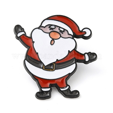 クリスマステーマのエナメルピン  バックパックの服のための電気泳動黒メッキ合金バッジ  サンタクロース  30.5x30x1.5mm JEWB-A014-01A-1