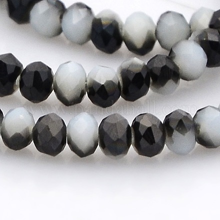 Half Plated Faceted Rondelle Glass Beads Strands GLAA-A024B-HP01-1