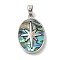 Brass Pendants, with Paua Shell, Oval, Platinum, 19.5x13.5x2.5mm, Hole: 4.5x2.2mm