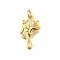 Brass Micro Pave Cubic Zirconia Pendants, Flower Charms, with Jump Rings, Cadmium Free & Lead Free, Long-Lasting Plated, Rack Plating, Real 18K Gold Plated, Clear, 17x10.5x3mm, Hole: 3mm