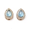 Brass Light Sky Blue Glass Teardrop Multi-Strand Links, with Clear Cubic Zirconia, Real 18K Gold Plated, 11x8x7mm, Hole: 1.8mm
