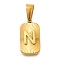 304 Stainless Steel Pendants, Rectangle with Letter Charm, Real 18K Gold Plated, Letter N, 22x12.5x4mm, Hole: 8x4mm