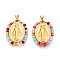 304 Stainless Steel Pendants, Oval with Virgin Mary, with Glass Beads, Ion Plating(IP), Real 18K Gold Plated, Faceted, Colorful, 29x23x4mm, Hole: 5x3.5mm
