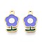304 Stainless Steel Enamel Charms, Flower Charm, Real 14K Gold Plated, 12.5x8x0.8mm, Hole: 1.2mm