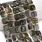 Natural Labradorite Beads Strands, Square, Faceted, with Seed Beads, 10x10x5mm, Hole: 1mm, about 31pcs/strand, 14.96 inch(38cm)