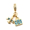 Brass Deep Sky Blue Enamel European Dangle Charms, Large Hole Pendants, Airplane & Suitcase, Real 18K Gold Plated, 25.5mm, Hole: 4.5mm