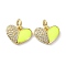 Eco-Friendly Brass Micro Pave Clear Cubic Zirconia Enamel Pendant, with Jump Rings, Long-Lasting Plated, Heart, Real 18K Gold Plated, Yellow, 10x12x2mm, Hole: 3.4mm