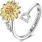 Adjustable Brass Rhinestone Rotating Cuff Rings, Letter & Sunflower, with Word You are My Sunshine, Fidget Spinner Ring for Calming Worry Meditation, Platinum & Light Gold, Letter D, Inner Diameter: 15~20mm