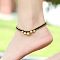 Ethnic Style Brass Bell Charm Braided Waxed Cord Adjustable Anklets for Women, Golden, Coconut Brown, 9-1/2 inch(240mm)