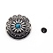 1-Hole Alloy & Turquoise Decorative Rivets, Flat Round with Chrysanthemum Pattern, for DIY Luggage and Hardware Accessaries, Steel Blue, 30x8.8~9.3mm, Hole: 2.5mm