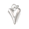 Brass Pendants, Heart Charms, with Jump Rings, Cadmium Free & Lead Free, Long-Lasting Plated, Rack Plating, Platinum, 18x12x7mm, Hole: 3.5mm