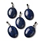 Natural Lapis Lazuli Pendants, Oval Charms with Rack Plating Platinum Plated Brass Snap on Bails, 30x21.5~22x6~6.5mm, Hole: 6x4mm