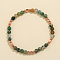 Natural Moss Agate & Brass Bead Stretch Bracelets for Women, Rose Gold, 6-7/8 inch(17.5cm)