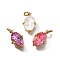 Brass Charms, Oval, with Glass & Loop, Long-Lasting, Lead Free & Cadmium Free, Real 18K Gold Plated, Faceted, Mixed Color, 13.5x8.5x4.5mm, Hole: 2mm