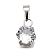 304 Stainless Steel Pave Cubic Zirconia Pendants, Flat Round Charms, Clear, 12x9x5.5mm, Hole: 3x6mm