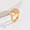 Heart & Flower Brass Pearl Pink Enamel Adjustable Finger Rings, Golden, Letter K, 14mm, Inner Diameter: 17mm