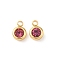 304 Stainless Steel Charms, with Rhinestone, Flat Round, Polishing, Real 18K Gold Plated, Medium Violet Red, 9x6.5x3.5mm, Hole: 2mm