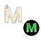 Luminous Resin Pendants, Glow in the Dark, with Platinum Plated Loop, Letter, Letter M, 23.5x22x5mm, Hole: 1.8mm