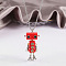 Alloy & Wood Robot Pendant Necklaces, Brass Box Chain Necklaces, Platinum, Cerise, 23.62 inch(60cm)