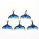 合金エナメルチャーム  クジラの尾の形状  ライトゴールド  ブルー  17x20x2~3mm  穴：1.6mm X-ENAM-S121-129-2