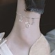 Bracelet de cheville à breloque donut en argent sterling plaqué rhodium avec perles tubulaires incurvées JA192A-7