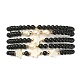 5Pcs 5 Style Synthetic Black Stone & Pearl & Shell Star Beaded Stretch Bracelets Set BJEW-JB09495-02-3