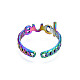 Стеллажное покрытие цвета радуги 304 слово из нержавеющей стали любовь открытое кольцо-манжета для женщин RJEW-S405-262M-3