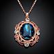 Real Rose Gold Plated Tin Alloy Glass Oval Pendant Necklaces for Women NJEW-BB04581-RG-2