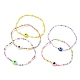 Bracelet extensible en résine mauvais œil et perles de graines BJEW-JB09611-1