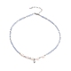 Collar con abalorio de estrella de circonita cúbica transparente con angelita natural y cadenas con cuentas de perlas de imitación para mujer NJEW-JN04148-1