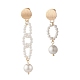 Orecchini a bottone pendenti con anello di perle con perle di conchiglia EJEW-TA00045-2
