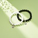 2 pièces 2 couleurs jade mashan naturel rond perlé bracelets extensibles sertis de breloques en alliage yin yang BJEW-JB08445-2