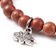 3Pcs 3 Style Natural Picture Jasper & Wood & Synthetic Hematite Stretch Bracelets Set with Alloy Lotus Charm BJEW-JB08422-8