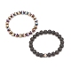 2Pcs 2 Style Natural Lava Rock & Agate Round Beaded Stretch Bracelets Set BJEW-JB08318-4