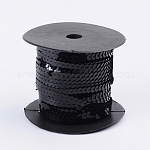 Rollos de cadena de lentejuelas / paillette de plástico, color de ab, negro, 6mm