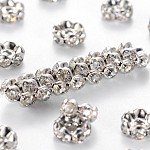 Brass Rhinestone Spacer Beads, Grade A, Wavy Edge, Platinum Metal Color, Rondelle, Crystal, 6x3mm, Hole: 1mm