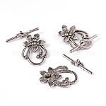 Tibetan Style Alloy Toggle Clasps, Lead Free and Cadmium Free, Flower, Antique Silver, Flower: about 20mm wide, 28mm long, Bar: about 5mm wide, 30mm long, hole: 2mm