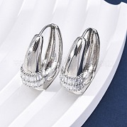 Овальные серьги-кольца из латуни с микропаве из прозрачных кубических цирконий EJEW-G425-03P