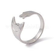 304 Stainless Steel Moon & Star Open Cuff Ring for Women RJEW-C045-19P
