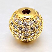 Круглые латунные микро проложить кубического циркония бусы ZIRC-N016-01G-10mm