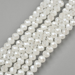 FilI di perline in vetro placcato, perle di imitazione giada, lustro di perla placcato, sfaccettato, rondelle, bianco crema, 4x3mm, Foro: 0.8~1 mm, circa 105~110pcs/filo, 38~39cm