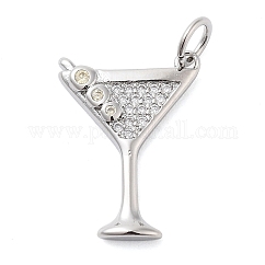 Cremagliera placcatura micro ottone spianare pendenti zirconi,  cadmio& piombo libero, placcato di lunga durata, ciondoli martini, charms in vetro di vino, con anello di salto, platino, 18x13x2mm, Foro: 3.5 mm