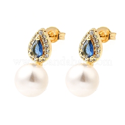 Pendientes de lágrima con micropavé de circonitas cúbicas redondas de latón&nbsp;EJEW-C154-06G