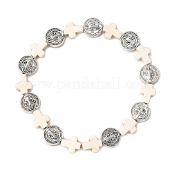 Braccialetti elastici in turchese sintetico tinto e perline piatte rotonde in lega per uomo e donna&nbsp;BJEW-JB12282-02