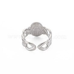 Anello aperto con polsino piatto rotondo in acciaio inossidabile 304 anti-ossidazione con vergine maria per donna&nbsp;RJEW-S405-176P