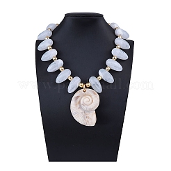 Collar de cuentas de plástico CCB con colgante de concha de resina y cadenas de aleación para playa de verano.&nbsp;NJEW-D336-03B-G
