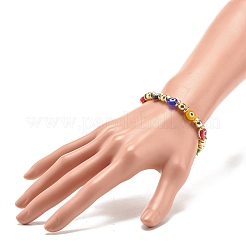 Bracelet extensible rond plat avec mauvais œil au chalumeau avec hématite synthétique&nbsp;BJEW-JB07869