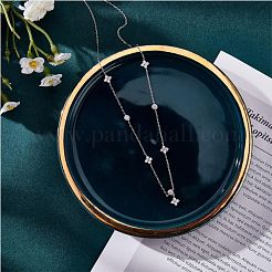 Collana pendente a goccia con fiore anti-ossidazione in argento sterling rodiato con zirconi&nbsp;JN1092A