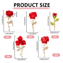5 broche en strass avec 5 styles de fleur rose et perles en plastique&nbsp;JEWB-FH0002-47