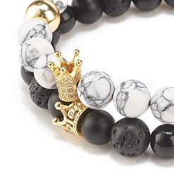 Bracciale con perline intrecciate in zirconi cubici a 2 pezzi&nbsp;BJEW-JB08050-02